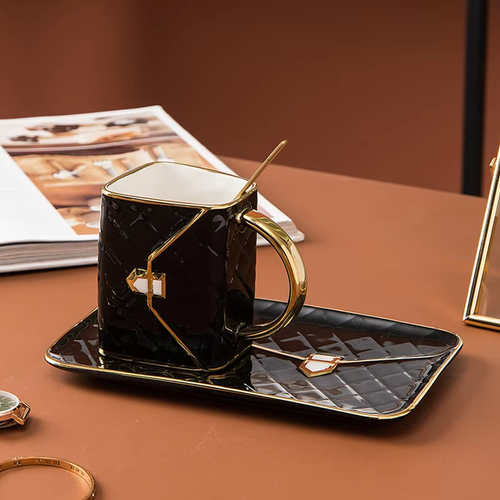 Bag - Style Mug & Saucer Set - Ideal for Coffee, Breakfast & Dessert Serving