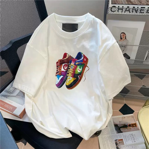 Unisex Loose Short - Sleeve T - Shirt - Summer, Canvas Shoes Print - Ins - Trendy Design