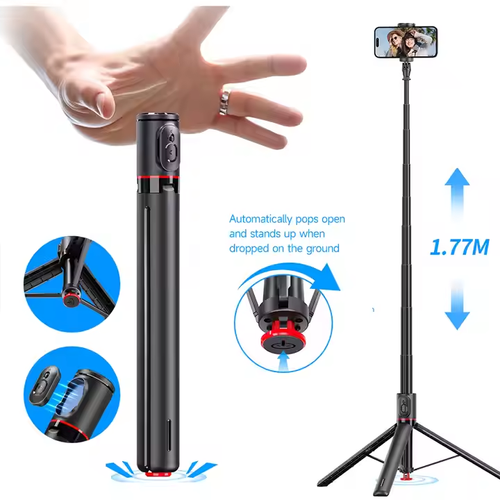 TT01 Phone Selfie Stick & Tripod - Auto - Open, Compact for Live Streaming & Shots