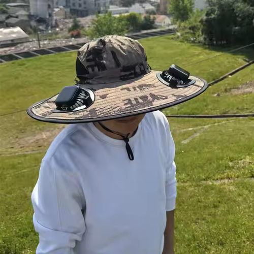Solar - Rechargeable Digital Display Fisherman Hat - Extra Large Brim, Perfect for Summer Hiking or Fishing
