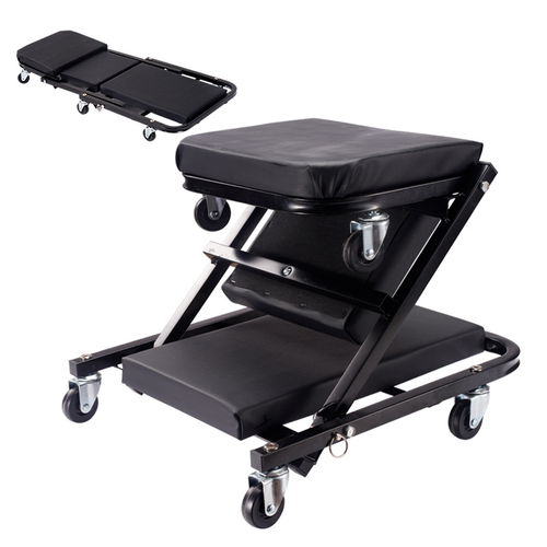 2 - in - 1 Foldable Car Repair Workbench - Stool & Lying Board, Portable Design