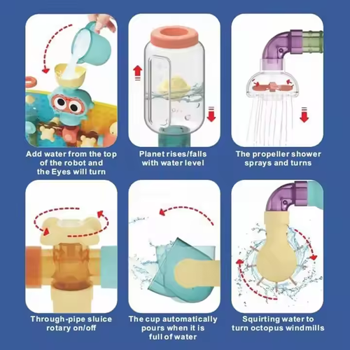 21 Parts DIY Kids Bath Toy Set - Cartoon Water Pump & Shower, Fun for Pool, Beach & Parent - Child Play