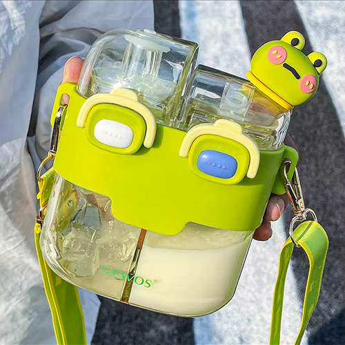 Cute Cartoon Double - Straw Kids Cup - Portable Plastic Water Bottle