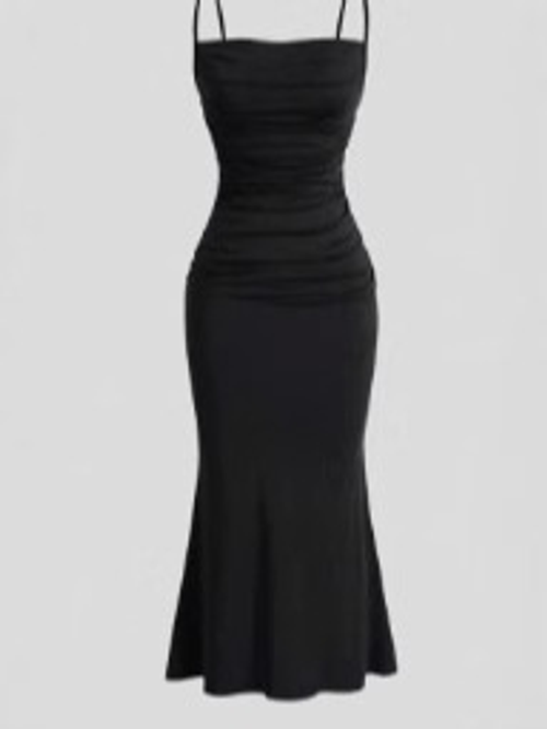 Women's Collarless Bodycon Maxi Dress - Sexy Style, High-Waisted Tie-Waist Sling Dress