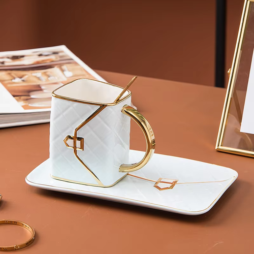 Bag - Style Mug & Saucer Set - Ideal for Coffee, Breakfast & Dessert Serving