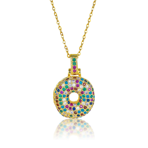 Hip Hop Fashion Collection Rainbow Color CZ Letter Pendant Necklace Gold Copper Micro Zircon A-Z Alphabets Jewelry for Women