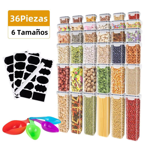 36-Piece Rectangular Airtight Food Storage Containers Set - Plastic PP Cereal Jars, Transparent Seal 保鲜 Boxes for Pantry Organization