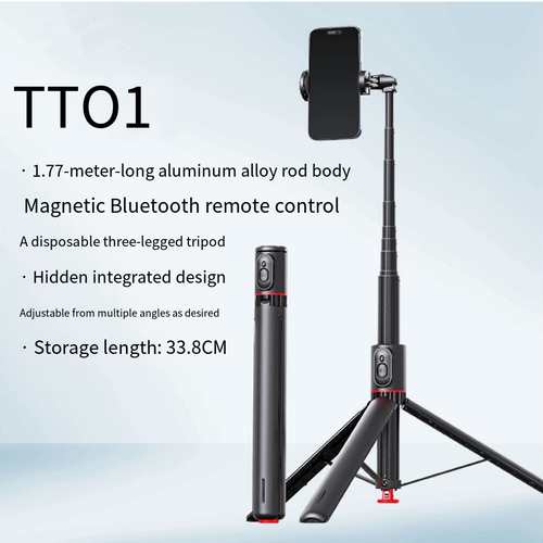 TT01 Phone Selfie Stick & Tripod - Auto - Open, Compact for Live Streaming & Shots