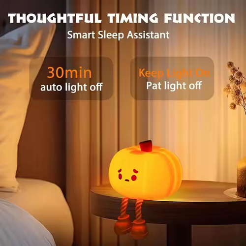 Halloween Pumpkin Night Light - Rechargeable, Sleep - Companion with Timer Function