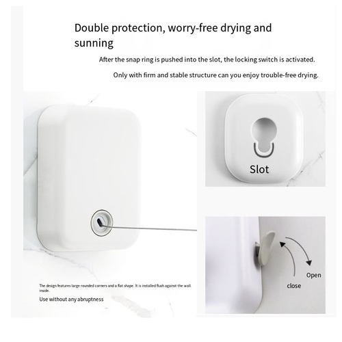No - Drill Wall - Mounted Retractable Clothesline - 4.3m Steel String, ABS Case for Home - Hotels