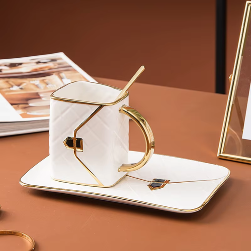 Bag - Style Mug & Saucer Set - Ideal for Coffee, Breakfast & Dessert Serving