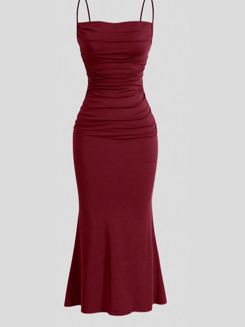 Women's Collarless Bodycon Maxi Dress - Sexy Style, High-Waisted Tie-Waist Sling Dress