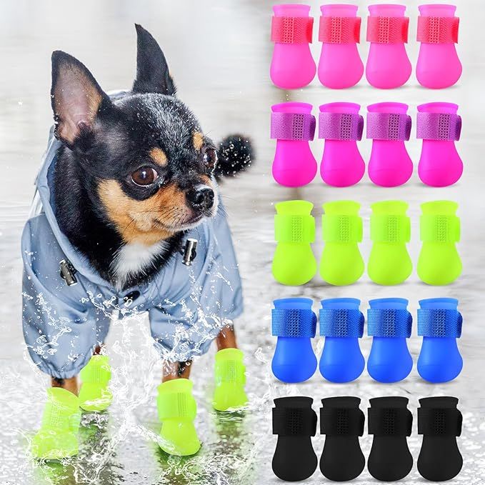 Locmeo 5 Pairs Waterproof Dog Shoes Puppy Dog Rain Shoes PVC Anti Slip Dog Rain Boots for Small Dogs Paws Cover Rain Boots for Dogs Indoor Outdoor Walking 5 Colors