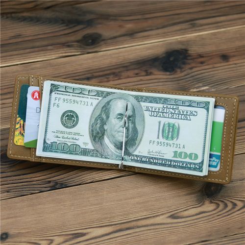 Model 1085 Anti-Magnetic RFID Money Clip — Men's PU Leather Card Holder, Card Case, and Bill Clip — Vintage Frosted Pocket Wallet