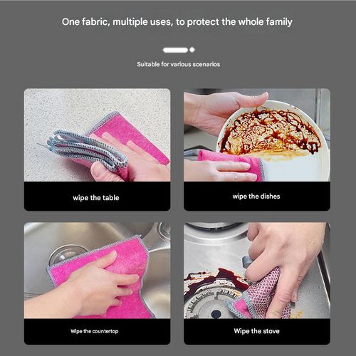 Double-Sided Silver-Thread Loofah Dishcloth — Non-Greasy, Highly Absorbent, and Extra-Thick — Steel Wire & Coconut Husk Kitchen Cleaning Rag (Specially Designed for Dishwashing)