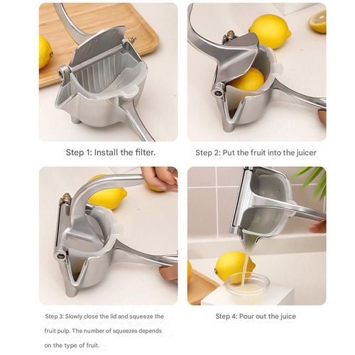 Manual juicer with thickened aluminum alloy construction for pressing fruit.