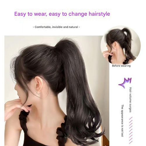 Women's Long Wavy Ponytail Wig — Large Waves, Claw-Clip Style — Trendy Influencer High Ponytail