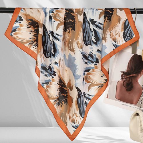 Elegant Guofeng Floral Scarf (70cm) — Faux Silk, Niche & Stylish (Unique Design), Versatile Square Scarf for Women (Bag Tie, Neck Wrap, or Bandana)
