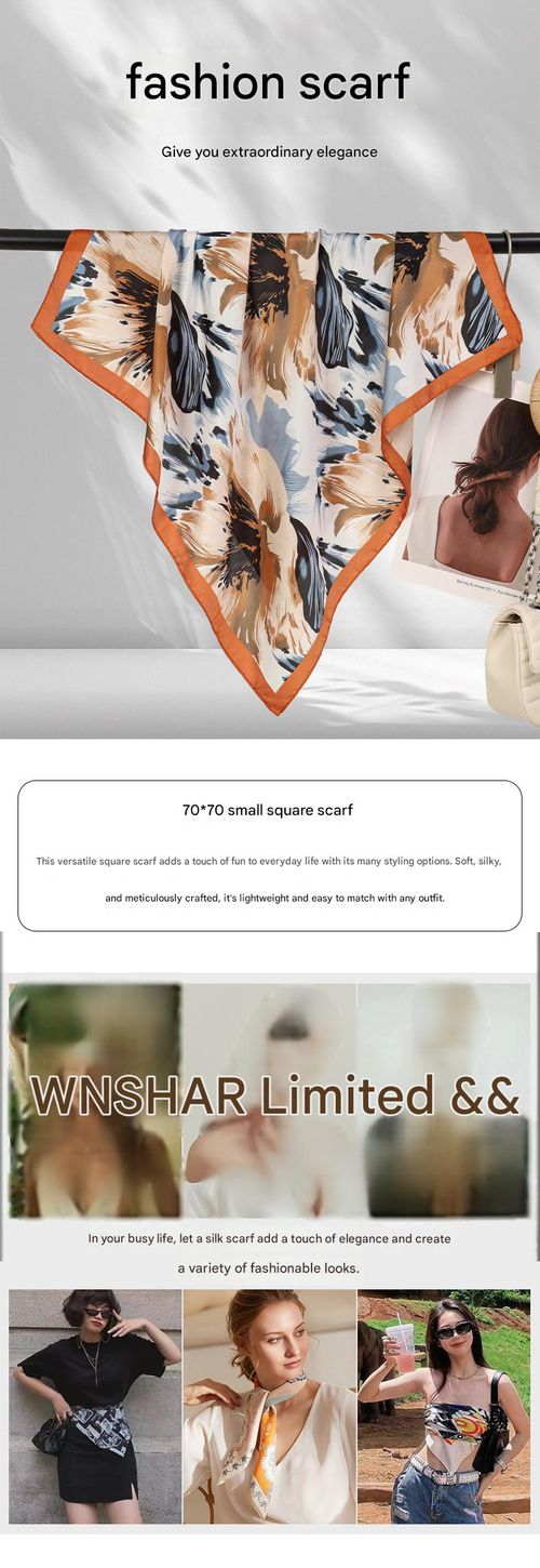 Elegant Guofeng Floral Scarf (70cm) — Faux Silk, Niche & Stylish (Unique Design), Versatile Square Scarf for Women (Bag Tie, Neck Wrap, or Bandana)