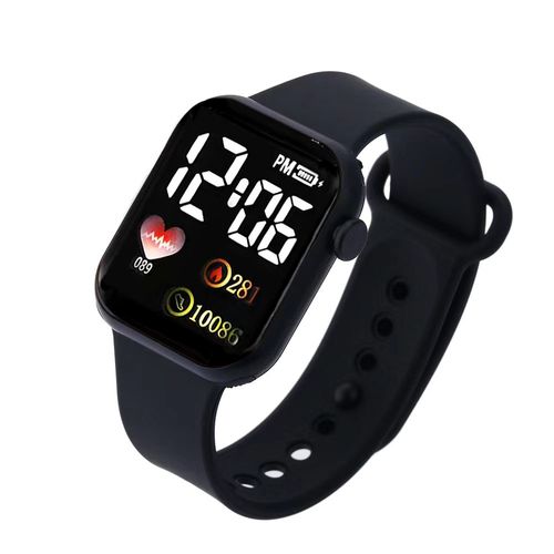 Heart-patterned square digital watch for couples, children, and students – sporty LED electronic watch.