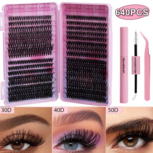 Eyelash Book   (3-Piece Set: 30D + 40D + 50D)  A best-selling, high-value set featuring 640 clusters   DIY Western-style voluminous, long, clustered false eyelashes.