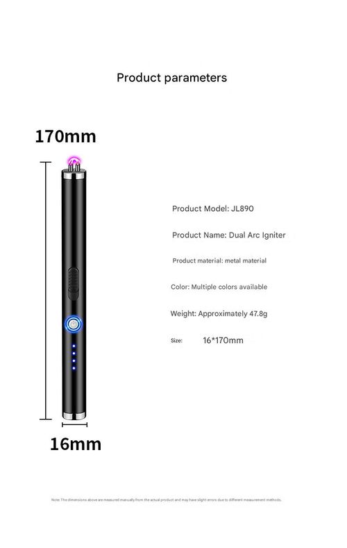 Long-Handle Electric Arc Lighter — Windproof, USB Rechargeable Igniter with Digital Battery Display, Dual Safety Switches, and Metal Casing