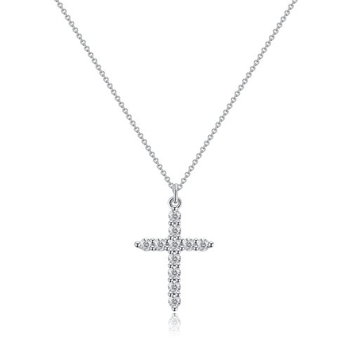 S925 Sterling Silver Full-Pavé Diamond Cross Necklace (American Style)