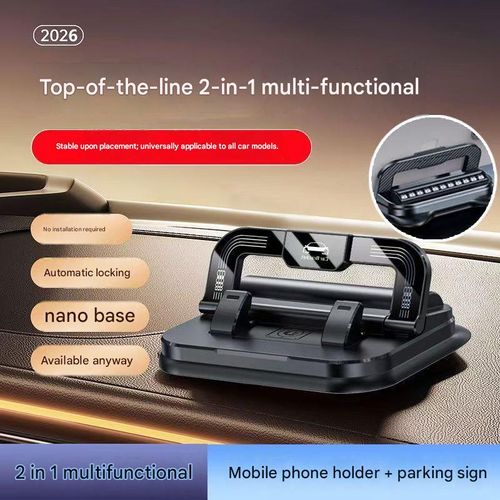2026 Car Dashboard & Center Console Accessory: 2-in-1 Phone Holder & Parking Number Plate — Anti-Shake, Rotatable, and Portable
