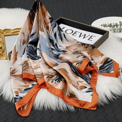 Elegant Guofeng Floral Scarf (70cm) — Faux Silk, Niche & Stylish (Unique Design), Versatile Square Scarf for Women (Bag Tie, Neck Wrap, or Bandana)