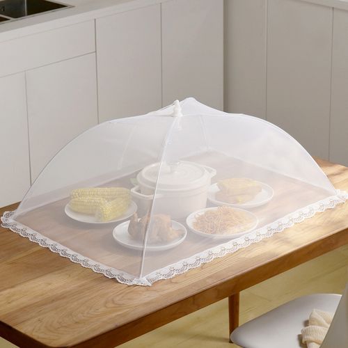 White Insect-Proof Cover — Foldable, Washable Mesh Food Cover (Dust-Proof)