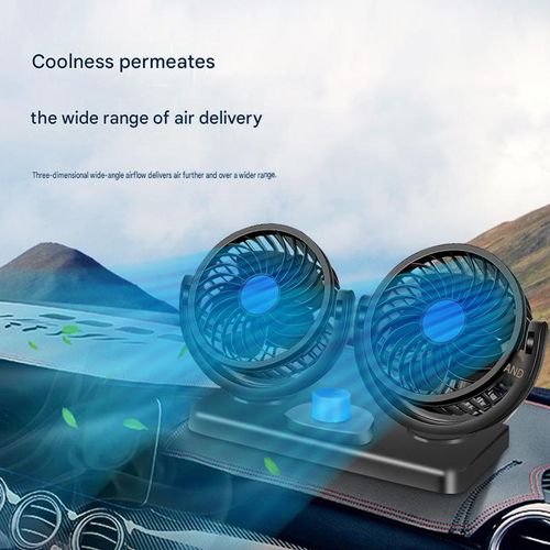 Dual-Head Car Fan – High-Power 12V Cooling Fan – USB Car Fan