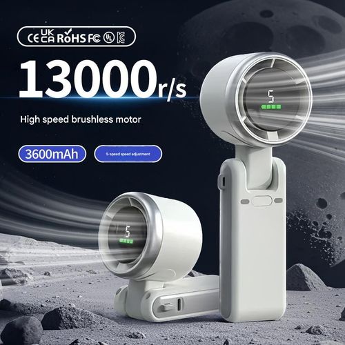 N607 High-Speed ​​Turbo Handheld Fan — Digital Display, Mini, Wearable Neck Fan, Portable & Foldable