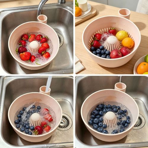 Double-Layer Draining Basket for Washing Produce – Household Kitchen Colander and Washing Bowl for Fruits and Vegetables