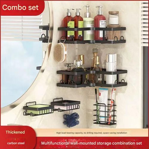 Drill-Free Triangular Shelf for Bathroom & Shower — Toilet Organizer and Storage Rack