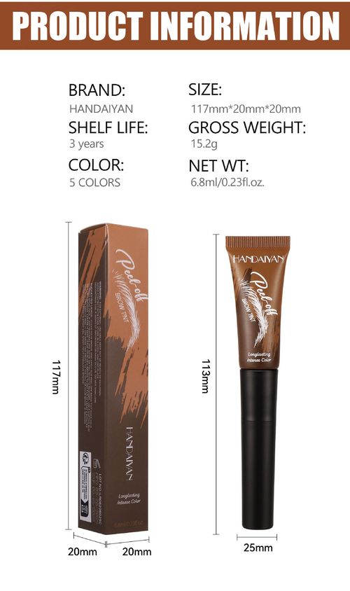 HANDAIYAN Peel-Off Eyebrow Tint — Waterproof, Long-Lasting, and Smudge-Proof — 5 Shades (Includes Brush Applicator)