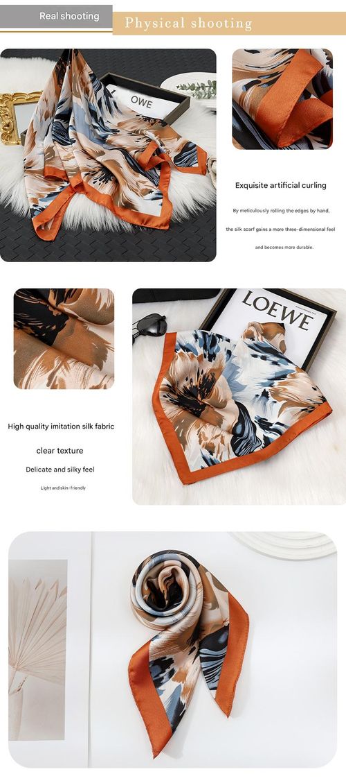 Elegant Guofeng Floral Scarf (70cm) — Faux Silk, Niche & Stylish (Unique Design), Versatile Square Scarf for Women (Bag Tie, Neck Wrap, or Bandana)