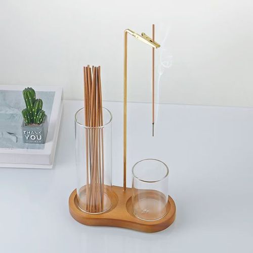 Solid Wood Figure  8 Incense Burner with Glass Cup     Modern Minimalist Aromatherapy Diffuser for Sandalwood    Agarwood    Inverted-Hanging Incense Holder, Clip, and Stick Burner