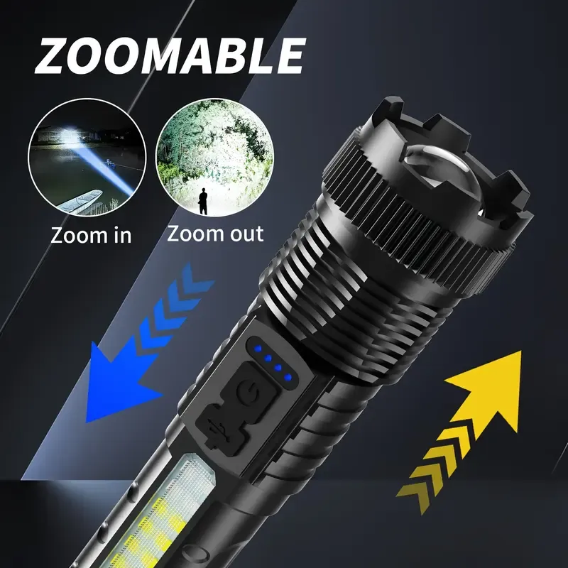 SUPER Bright Zoomable LED Headlamp 200m Long Range USB C Rechargeable 6 Light Modes Red Blue Emergency Strobe for Camping Hiking Emergencies High Performance Flashlight White Flashlight
