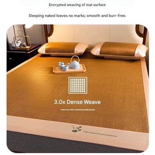 Mugwort Mosquito-Repellent & Ice Silk Cooling Mat — Reversible Ancient Vine-Style Mat (Air-Conditioning Mat) | Foldable Cooling Mat for Home & Dormitory Use