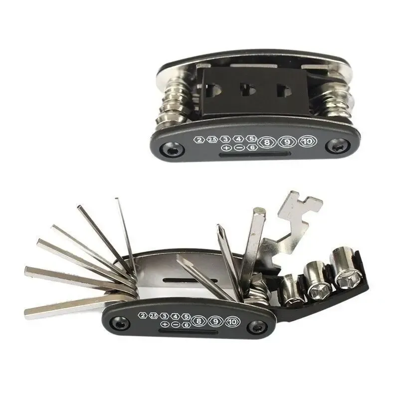 Multifunctional mountain bike repair tool kit, suitable for road bikes and folding bikes.