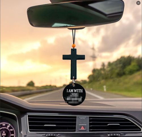 NFC Cross Car Pendant — Stainless Steel Rearview Mirror Hanging Ornament