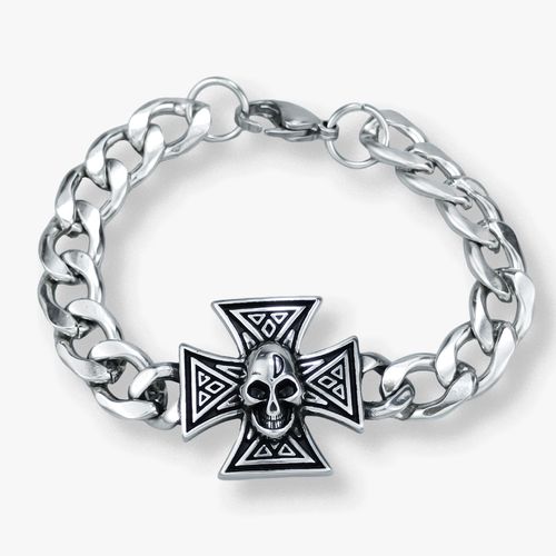 New Vintage-Style Celtic Cross Stainless Steel Bracelet — Bold & Distinctive Men's Cuban Link Chain Bracelet