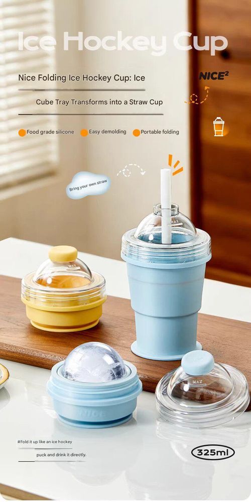 Collapsible Ice Hockey Cup & Large Ice Sphere Mold — Sealed Ice Tray Tumbler, Ice Cube Maker, and DIY Ice Ball Travel Cup