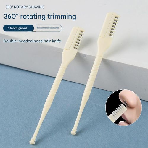 Stainless Steel Double-Sided Offset Nose Hair Trimmer, Spiral Ear Scoop Tip, Rotating Nose Hair Clipper