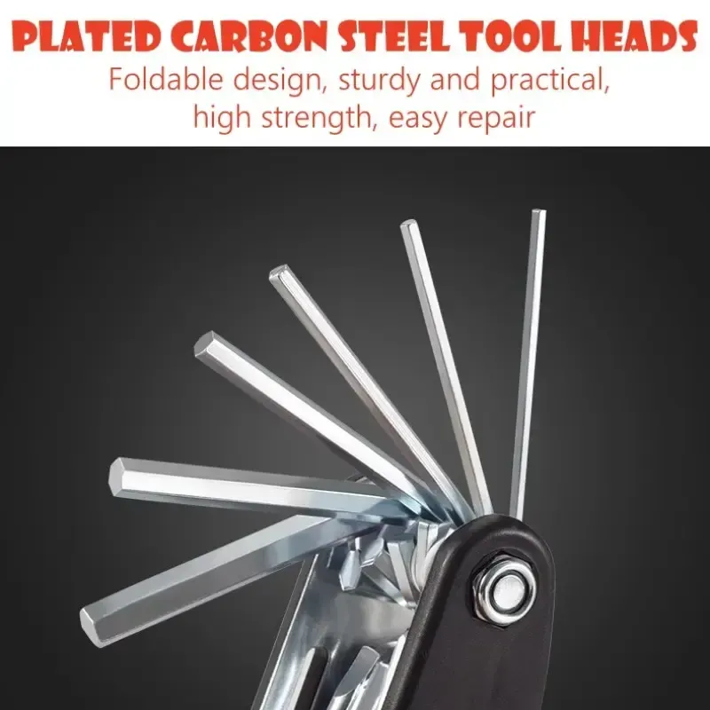 Multifunctional mountain bike repair tool kit, suitable for road bikes and folding bikes.