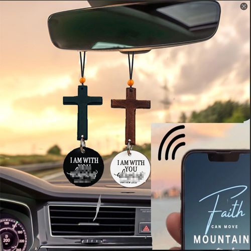 NFC Cross Car Pendant — Stainless Steel Rearview Mirror Hanging Ornament