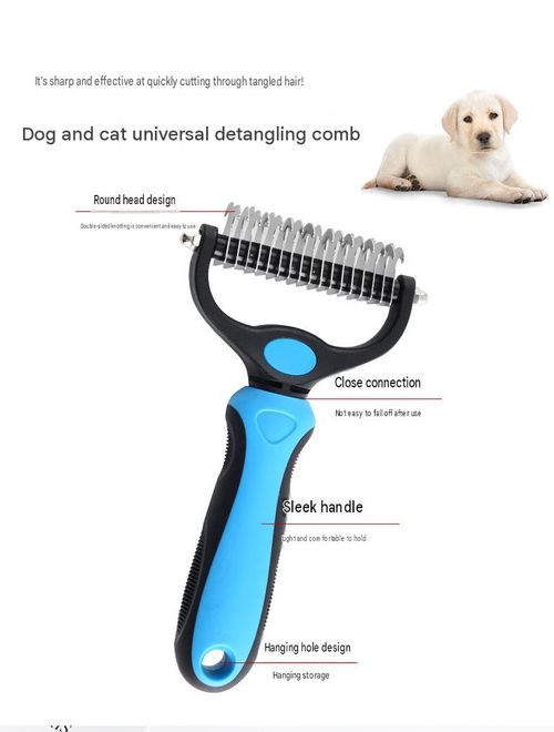 Large, double-sided de-matting and de-shedding comb for cats and dogs