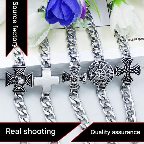New Vintage-Style Celtic Cross Stainless Steel Bracelet — Bold & Distinctive Men's Cuban Link Chain Bracelet