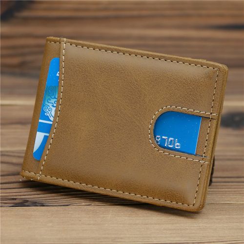 Model 1085 Anti-Magnetic RFID Money Clip — Men's PU Leather Card Holder, Card Case, and Bill Clip — Vintage Frosted Pocket Wallet