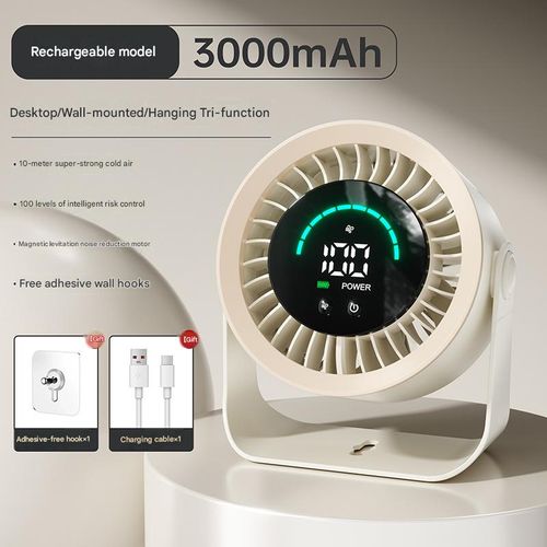 New High-Speed ​​Air Circulator Fan — Rechargeable, Silent, Desktop Turbine Fan for Home & Kitchen Use Wall-Mountable & Tabletop)